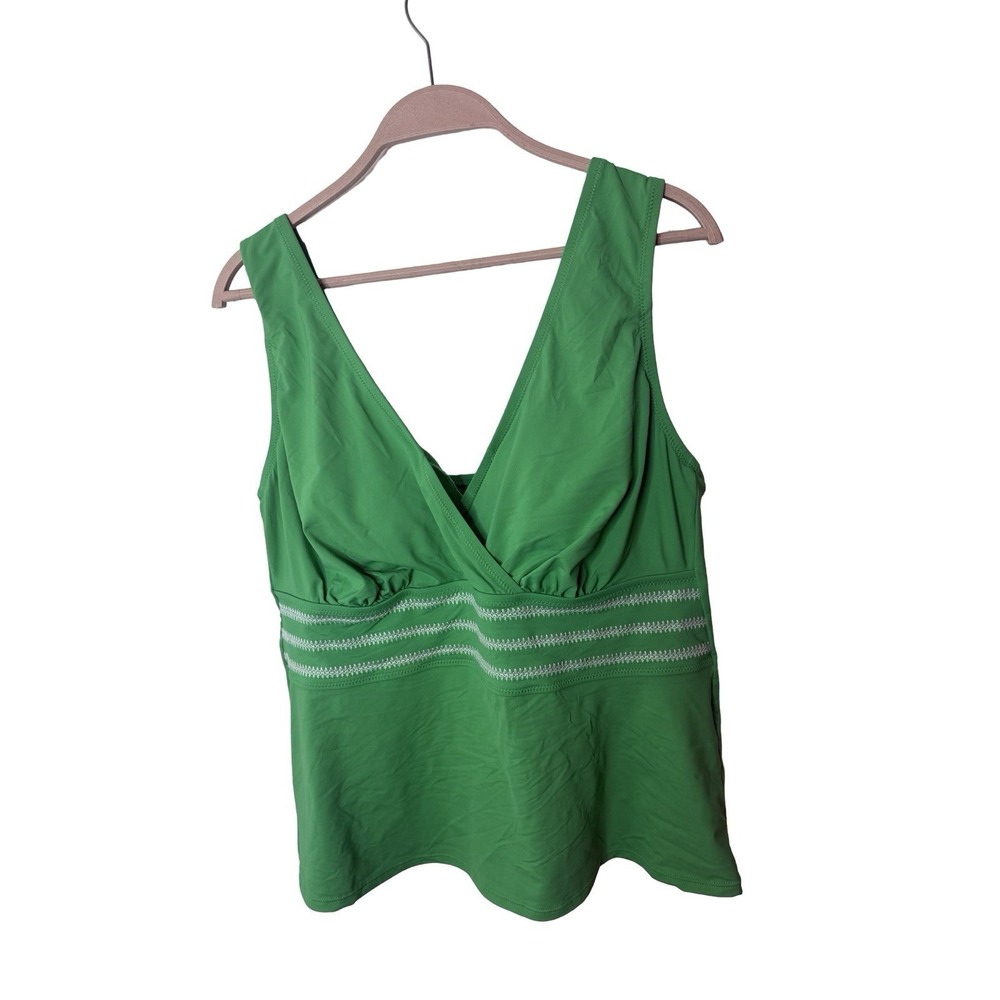 LANDS END Fresh Green Embroidered V-neck Tankini Swimsuit Top Womens 16W